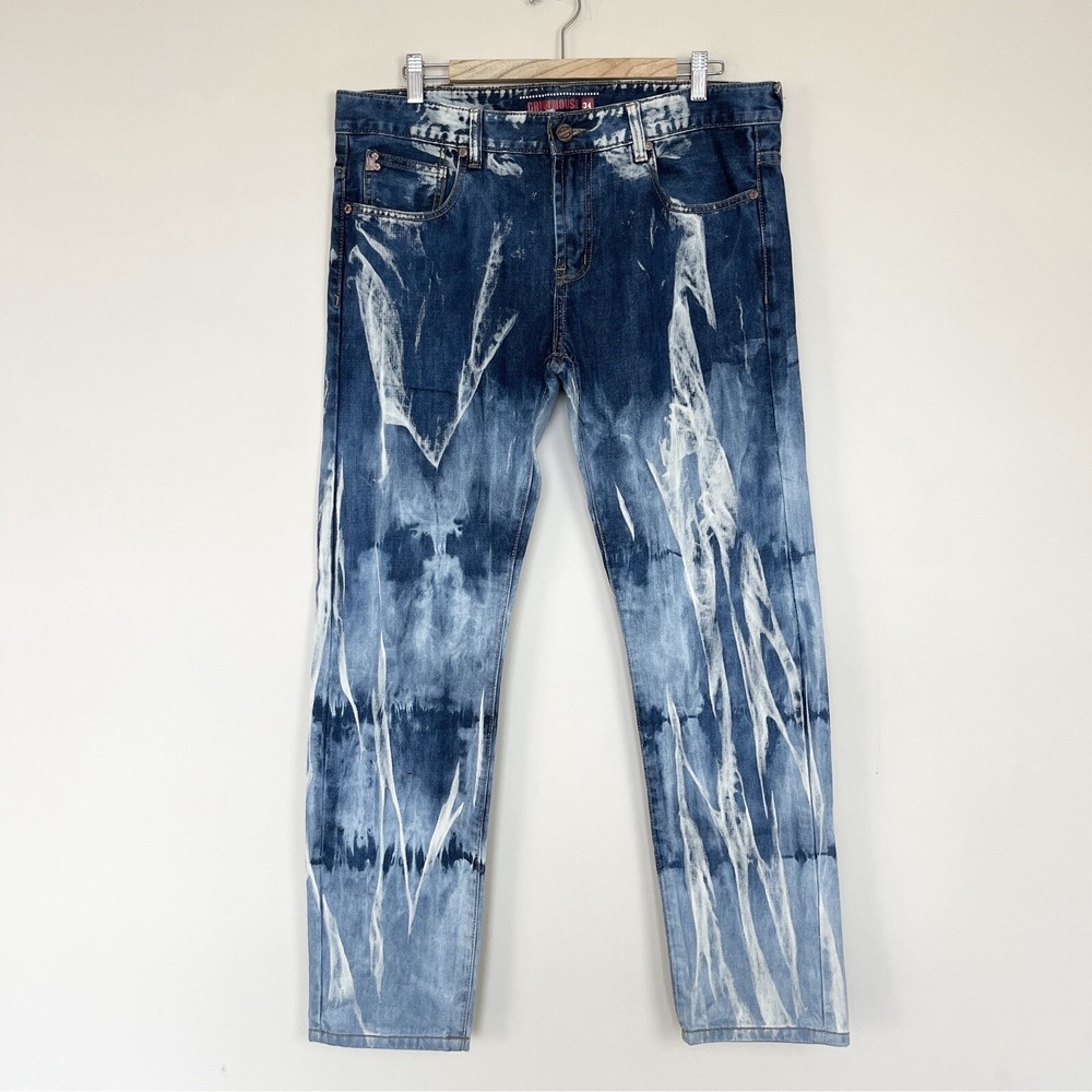 Grindhouse Jeans Dark Blue Acid‎ Wash Relaxed Straight Moto Measures 38x32 **